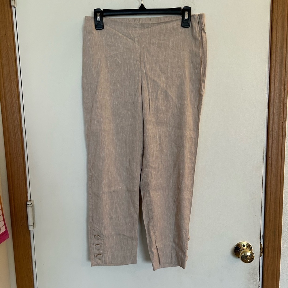 J. Jill - Size s Linen Stretch Button Hem Pants Macadamia Tan Beige